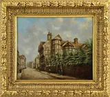 Henry Nappenbach, European Street Scene, Oil on canvas laid down on panel
