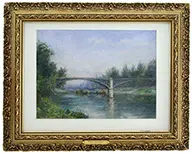 Willard Metcalf, River with Bridge and Barge, Pastel