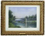 Willard Metcalf, River with Bridge and Barge, Pastel