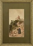 Alberto La Monaca, Woman in Italian Landscape, Watercolor on paper