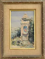 August Benziger, Young Girl Seated by a Well, Watercolor on paper