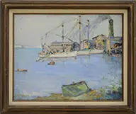 Mcloon Docks by Frank Spradling, Oil on canvas, offered Aug 2015