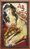 Kneeling Nude by Anatoly Zverev, Oil on board scene shows a kneeling nude woman in colors of yellow, black and red, offered Feb 2010