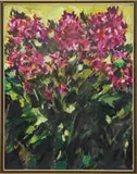 Konstantin Alexeievitch Korovin, Blossoming Flowers, Gouache scene of a group of red and magenta blossoming flowers with green leaves and stems