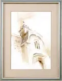 Clifford Winner Jr., Architectural Splendor, Watercolor building study shows the front of a multi-story building with large cupola and horse weathervane