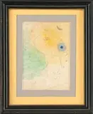 Joan Miró, Abstract Composition, Watercolor and pencil scene of two figures under star and moon