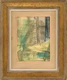 William Barnett, Forest, Pastel crayon on paper abstract scene in colors of black, green, yellow and blue