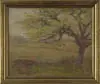 Roland Rood, The Blossoming Apple Tree, Oil on canvas spring scene shows a blossoming tree against a landscape