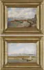 William B. Gleason, Thingle Beach” and “From Lithfield’S, Pair of oil on board Boston Harbor scenes. Both have title on reverse and one is dated “June 22, 1878”