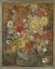 Dorothy Palmer, Bouquet of Flowers, Oil on board still life scene shows a large group of yellow and red flowers in a vase