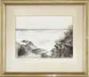 N. Smillie, Rocky Shore, Watercolor coastal scene shows rocks with blue to white water