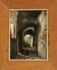 Charles-Caïus Renoux, The Arched Entry, Oil on canvas architectural scene shows an alleyway with multiple half arches in a stone structure