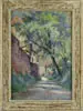 Path to the Sea by Jules Francois Archille Ambroise, Watercolor scene shows a path between buildings leading to open ocean, offered Aug 2005