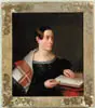 Unsigned, Portrait of Julia Jenckes Robbins?, Oil on canvas portrait shows woman in black dress with silk shawl seated in red chair reading from open book on table