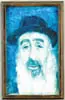 Joseph Issac, The Rabbi, Acrylic on masonite shows a Rabbi with white beard and black hat against a blue background
