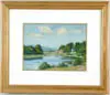 Frank Convers Mathewson, Kent, Conn” Landscape, Fine watercolor scene shows bend in river with New England farmstead amongst tall green trees and pastures