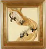 Kenneth Stevens MacIntire, Siamese Cats, Oil on canvas scene shows two Siamese cats walking down gold fabric