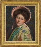 Abbott Fuller Graves, Portrait of Woman in Pink Bonnet, Oil in canvas