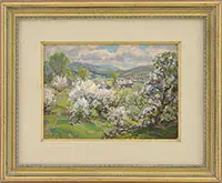 Thomas R. Curtin, Apple Blossom Time, Oil on board