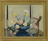 Tabletop Still Life with Candlesticks & Bronze Figure by Johann Berthelsen, Oil on canvas, offered Aug 2017