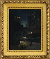 Everett Warner, Nighttime Corner in the City, Oil on canvas