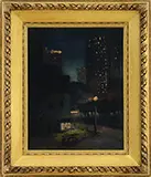 Everett Warner, Nighttime Corner in the City, Oil on canvas