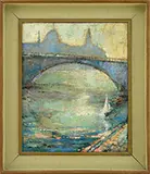 Tsvetinovitch, Impressionistic View of City Bridge with Sailboat, Oil on canvas