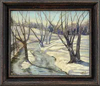 Jonas Lie, Stream in Winter, Oil on board