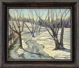 Jonas Lie, Stream in Winter, Oil on board