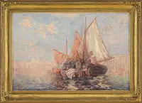 Carl Müller, Sailboats Along Grand Canal in Venice, Oil on canvas