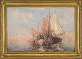 Carl Müller, Sailboats Along Grand Canal in Venice, Oil on canvas