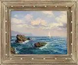 Guiseppe Arigliano, A Coastal Italian View, Portofino in Background, Oil on Masonite