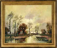 A. Herbe, Morning Light River Landscape, Oil on canvas