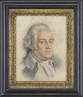Unsigned, Portrait of George Washington, Pencil & colored pencil on laid paper shows a shoulder length portrait of George Washington wearing a military coat