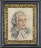 Unsigned, Portrait of George Washington, Pencil & colored pencil on laid paper shows a shoulder length portrait of George Washington wearing a military coat