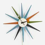 Spike wall clock, model 2202M by George Nelson & Associates, 1952-1953, enameled aluminum, painted wood, sold Mar 2022