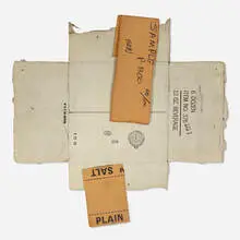 Robert Rauschenberg, Cardbird IV (from Cardbird Series), 1971, collage print, tape, photo offset lithograph, and screenprint on corrugated cardboard