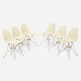 DSRs, set of six by Charles and Ray Eames, 1950, molded fiberglass, zinc-plated steel, rubber, plastic, sold Mar 2022