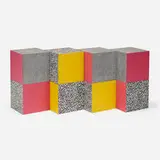 Ettore Sottsass, Collection of eight "Memphis" cubes, c. 1984, yellow, pink, and "Spugnato" print laminate over pressboard
