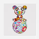 Atop a Ball of Flowers, a Panda Cub Sits Properly by Takashi Murakami, 2020, screenprint in colors, sold Feb 2022