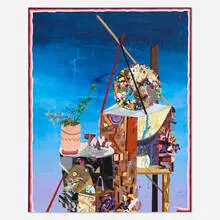 Amir H. Fallah, I Put You on a Pedestal (Travis), 2008, acrylic, pencil, and collage on paper mounted to canvas