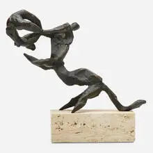 Centaur and Lapith by Dimitri Hadzi, 1955-1956, silver-plated bronze, travertine, sold Feb 2022