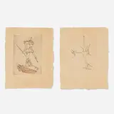 Yves Tanguy, Two works from Minuits pour géants: Volume II from L'Antitête, 1949, etching and aquatint