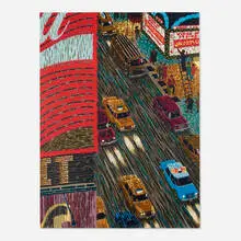 Motion Picture (Times Square) by Yvonne Jacquette, 1989-1990, lithograph in colors on Arches 360 gm, sold Oct 2024