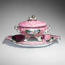 Cindy Sherman, Madame de Pompadour (née Poisson) (Pink) tureen and stand, 1990, glazed porcelain, photoscreen print, platinum, hand-painted enamel