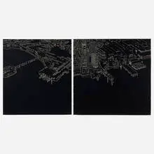 Hudson River (diptych) by Yvonne Jacquette, 2007, woodcut in colors, sold Oct 2024