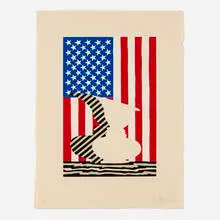 Jasper Johns, Untitled (Flag and Vase), 2000, linocut in colors on handmade Kurotani Mitsumata