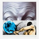John Baldessari, Raised Eyebrows/Furrowed Foreheads: Figure with Globe, 2009, screenprint in colors on Fabriano