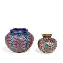 Daniel Lotton, vases with iridescent stylized leaves, two