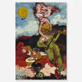 Peter Dean, Creatures on Bicycles, 1968, oil on panel